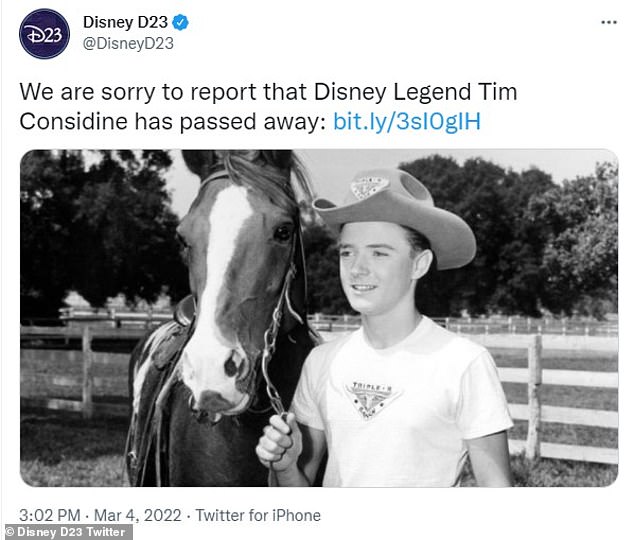 RIP: Disney złożył hołd Considine'owi w poście na Twitterze 4 marca, dzień po jego śmierci