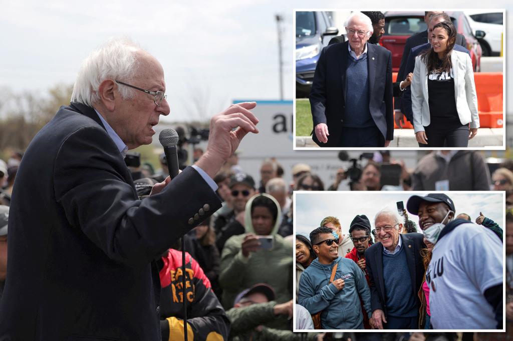 Bernie Sanders, AOC odwiedza wiec dla pracowników Staten Island w związku Amazon