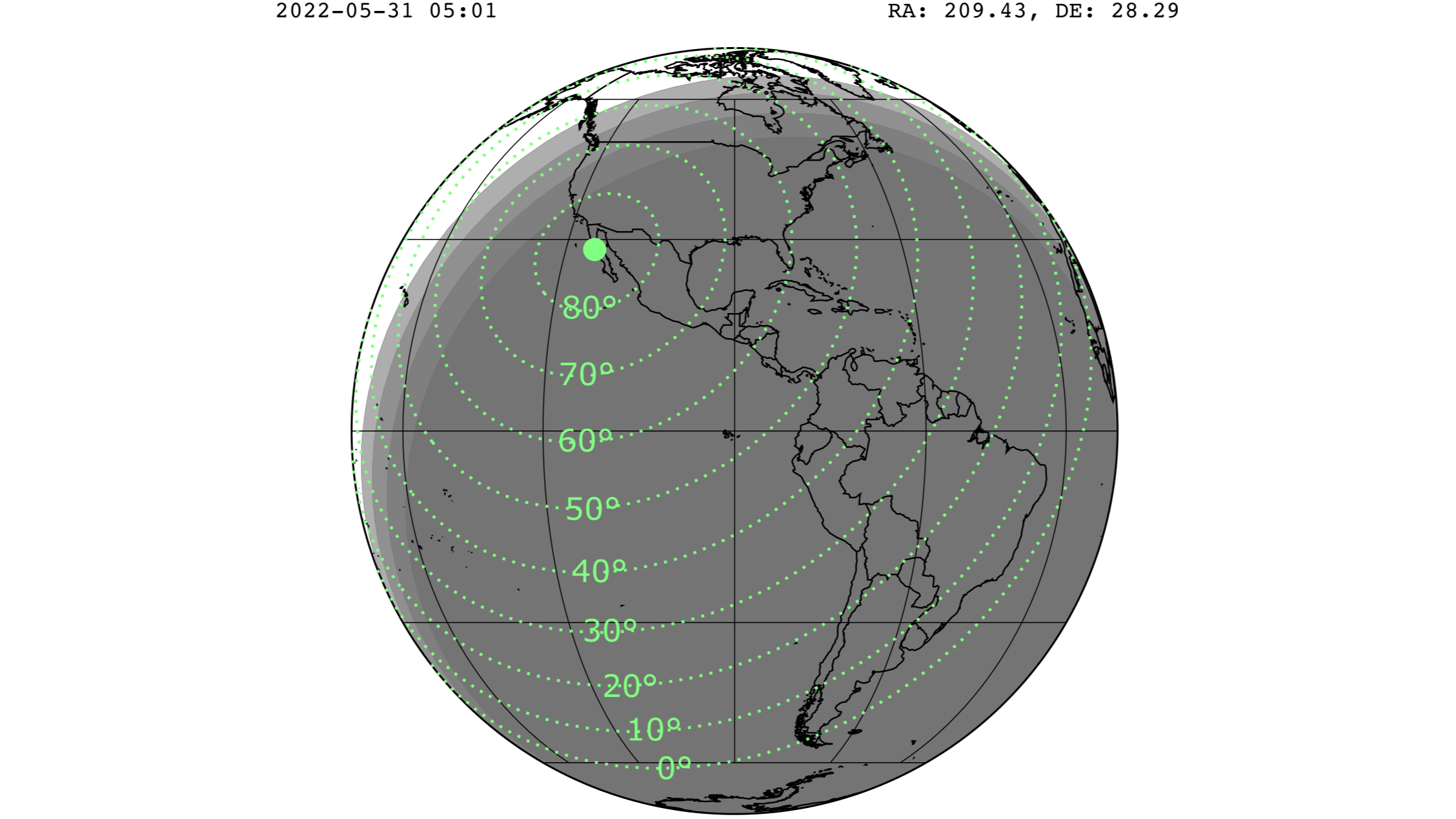 Mapa przedstawiająca możliwość zobaczenia deszczu meteorytów Tau Herclide.