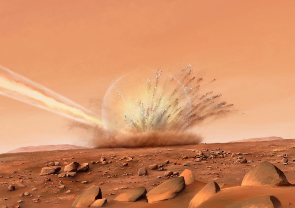Duże głazy uderzające w Marsa, krater krateru, ujawniają cechy podpowierzchniowe