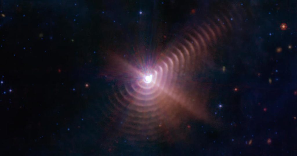 Kilka gwiazd tworzy „odcisk palca” na zdjęciu wykonanym przez Kosmiczny Teleskop Jamesa Webba